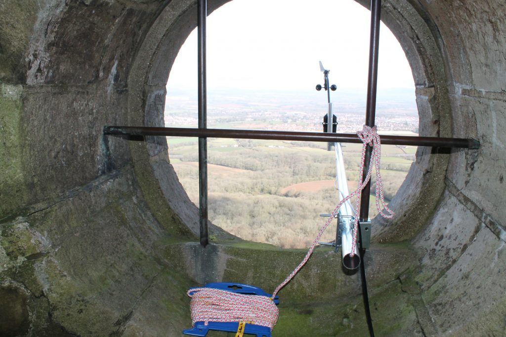 Anemometer setup at top of tower